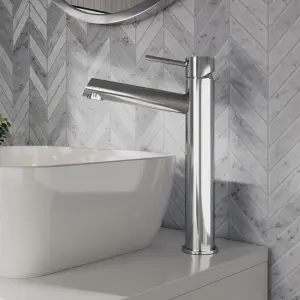 Minimalist Round Tall Mono Basin Mixer Tap - Chrome