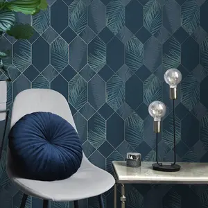 Miami Geometric Leaf Wallpaper Navy / Silver Fine Decor FD42837