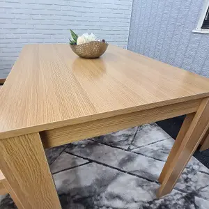 Dining Table With 2 Bench, Dining Table Room Set 4, Wooden OAK Effect Table, 2 Oak Benches Furniture Kosy Koala