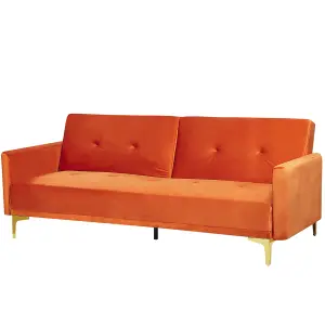 Beliani Retro Sofa Bed LUCAN Orange Velvet