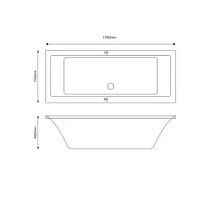 Santiago White Super-Strong Acrylic Double Ended Straight Bath (L)1700mm (W)750mm