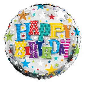 Simon Elvin 18 Inch Happy Birthday Starry Round Foil Balloon Multicoloured (One Size)