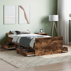 Berkfield Bed Frame with Headboard and Footboard Smoked Oak 90x200 cm