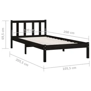 Berkfield Bed Frame Black Solid Pinewood 100x200 cm