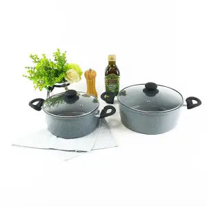 URBN-CHEF 2 Pc Forged Carbon Steel Marble Grey Non-stick Casserole Pot & Pan Set