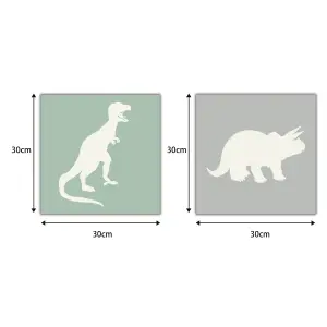 Dinosaur Green Canvas art, Set of 2 (H)30cm x (W)60cm