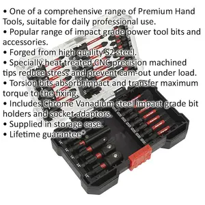 34 Piece Impact Grade Power Tool Bit Set - S2 Steel Bits - Plastic Storage Case