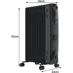 MYLEK Oil Filled 2000w Heater Radiator Thermostat 3 Heat Settings and Timer Charcoal Grey