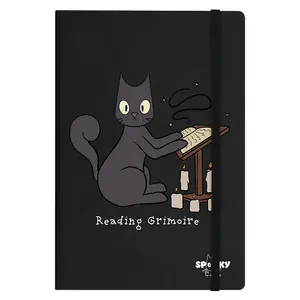 Spooky Cat Reading Grimoire A5 Notebook Black/Grey/Brown (One Size)