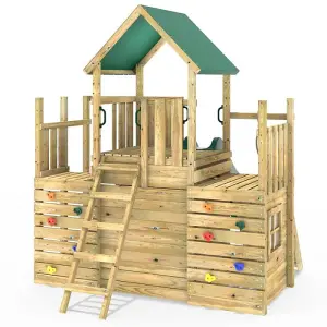 Rebo Modular Wooden Climbing Frame Adventure Playset - M21 with Ramp & Den