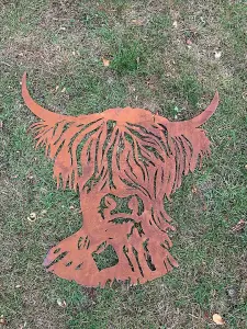 Rustic Highland Cow Steel Metal Garden Wall Art Plaque