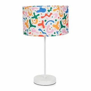 ValueLights Charles White Metal Single Stem Table Lamp with Abstract Lamp Shade and LED Bulb