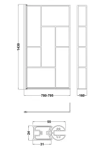 Black Reversible Square L Shape 6mm Toughened Safety Glass Bath Screen