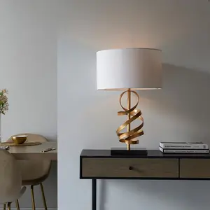 Luminosa Sanremo Table Lamp Gold Leaf With Ivory Cotton And Black Marble