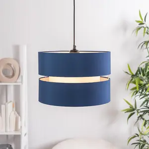 ValueLights Sophia Large Easy Fit Ceiling Light Shade 2 Tier Pendant Drum Lampshade - Navy Blue - Bulb Included