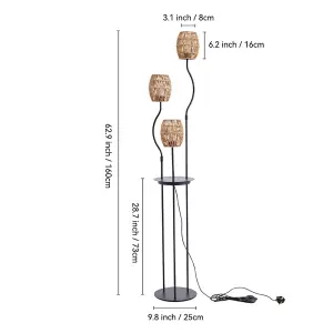 3-Light 160cm H Light Braid Lampshade Tray Table Floor Lamp