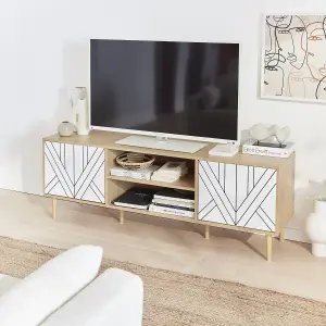 sweeek. 60cm wood-effect TV stand Mika White 160x40x56 cm