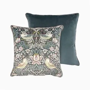 William Morris Strawberry Thief Velvet Vintage Blush Cushion