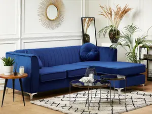 Corner Sofa TIMRA Navy Blue Velvet Left Hand