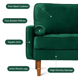 Neche Upgraded Springs Velvet Rolled Arm Upholstered 3-Seater Loveseat Green