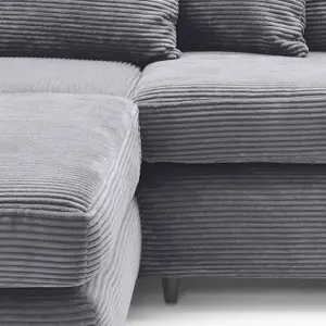 Jumbo Grey Cord Left Facing Corner Sofa for Living Room with Thick Luxury Deep Filled Cushioning