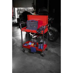 Heavy Duty 2 Level Lockable Workshop Trolley - 80kg Capacity - Red