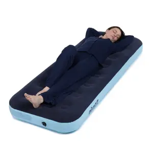 airzzZ Inflatable Flocked Single Air Bed for Camping, Outdoor & Indoor Mattress