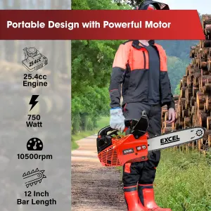 Excel 12" Petrol Chainsaw 25cc Heavy Duty Wood Saw