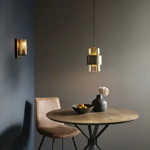 Luminosa Palermo Wall Lamp Brass Patina & Champagne Lustre Glass