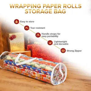 LIVIVO Christmas Wrapping Paper Storage Bag - Cylinder Xmas Gift Wrap Clear Organiser,