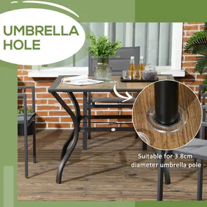 Outsunny Garden Table with Parasol Hole w/ PC Board Tabletop for 4 Persons