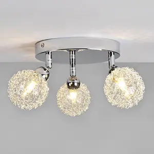 ValueLights Alambre Contemporary 3 Way Polished Chrome Flush Ceiling Light with Globe Shades