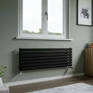 Agadon Neo Horizontal Designer Radiator 410 x 1200 mm Textured Black - 1846 BTU - 10 Years Guarantee