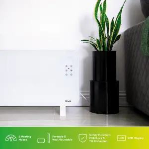 TCP Smart WiFi Glass Panel Heater 2000W, Alexa Compatible, Open Window Detector, Wall Mounted & Freestanding White Heater.