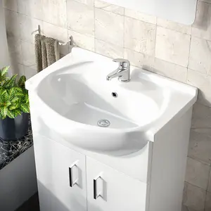 Nes Home 550mm Floorstanding Vanity Basin Unit & Close Coupled Toilet White