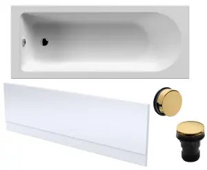 Round Single Ended Bath, Front Panel and Brushed Brass Waste - 1700 x 700mm