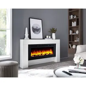 FLAMME Carmaux 63" / 161cm Freestanding Electric Fireplace Suite, 3 Flame Colours, 2000W Heater, Cement Grey