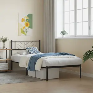 Berkfield Metal Bed Frame with Headboard Black 100x190 cm