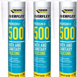 Everbuild Everflex 500 Bath and Sanitary Silicone, Stone, 295 ml (Pack of 3)