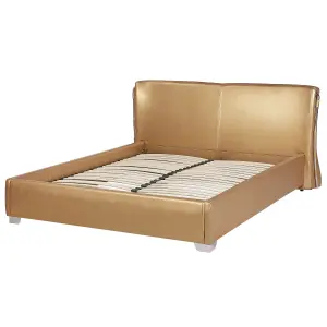 Leather EU King Size Bed Gold PARIS