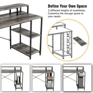 Kinslee 55inch Computer Desk, Office Work Desk with Monitor Stand Grey