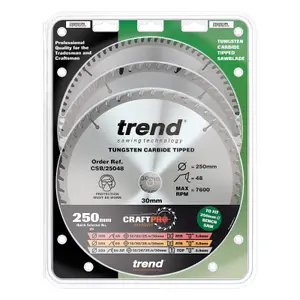 Trend CraftPro Table Saw Blade 250 x 30mm x 48T/60T/84T (Pack 3)