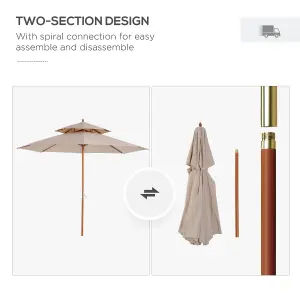 Outsunny Garden Wood Patio Parasol Sun Shade Outdoor Umbrella Canopy Beige