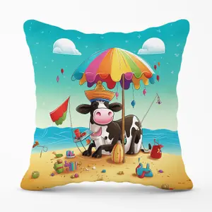 Cow On A Beach Holiday Outdoor Cushion 45cm x 45cm