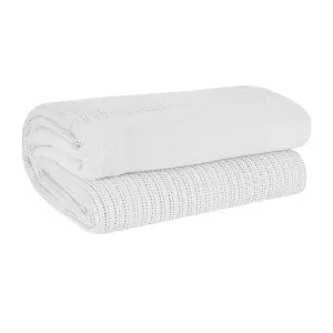 EHC Cotton Soft Hand Woven Reversible Lightweight Adult Cellular Blanket, Double 230cm x 230cm, White