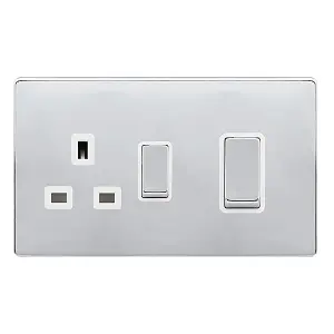 Polished Chrome Screwless Plate Cooker Control Ingot 45A With 13A Switched Plug Socket - White Trim - SE Home