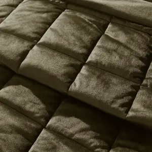 Catherine Lansfield Kingsley Matt Velvet Quilted 220x220 cm Bedspread Olive Green