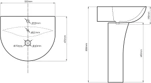 SunDaze Bathroom Modern Cloakroom Full Pedestal 550mm Basin Compact Single Tap Hole Sink