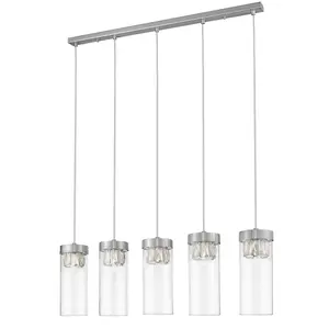 Luminosa Contemporary Bar Pendant Ceiling 5 Light Satin Nickel, Crystal