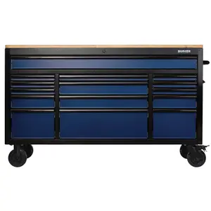 BUNKER Workbench Roller Tool Cabinet, 15 Drawer, 61", Blue